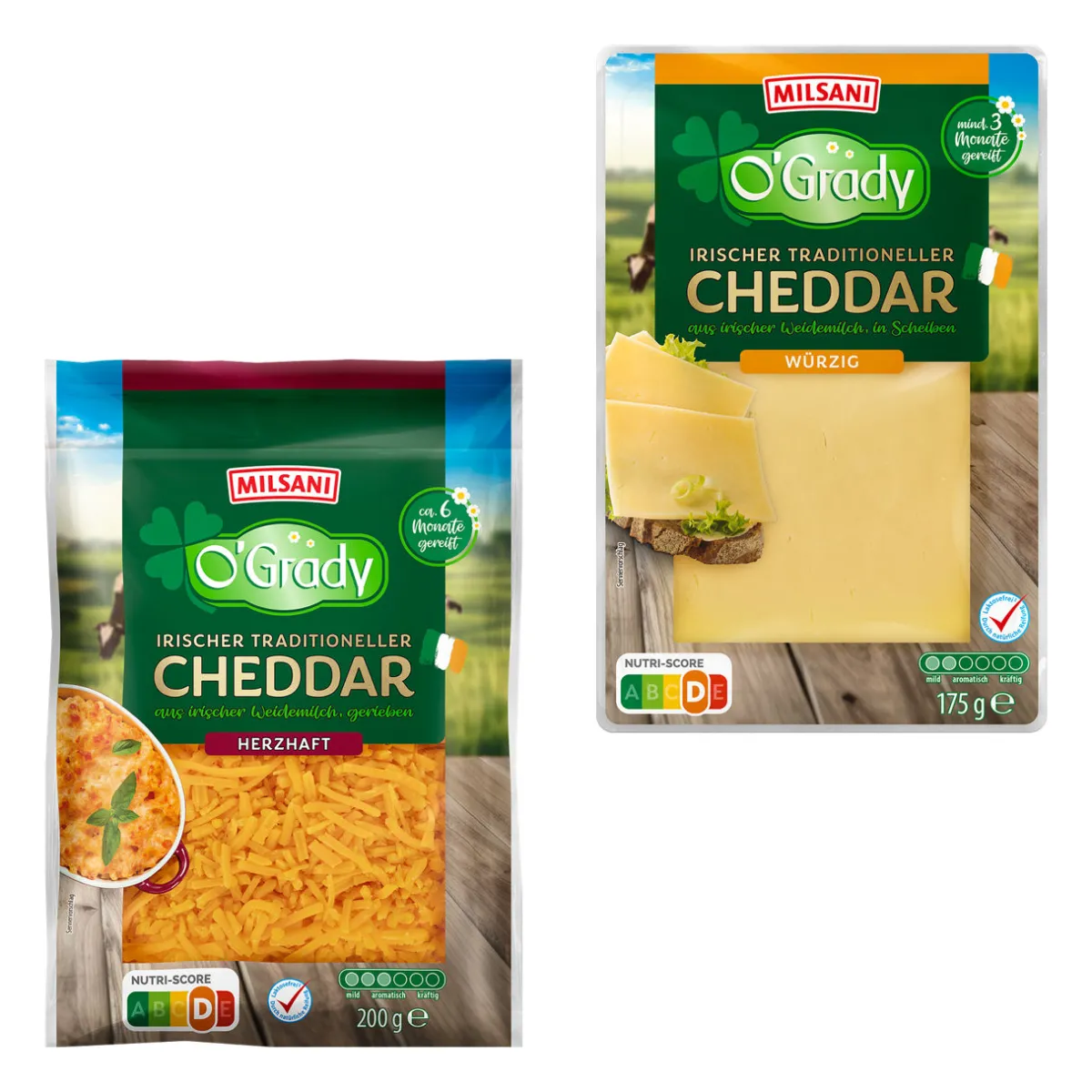 MILSANI Irischer Cheddar- Scheibenkäse & Geriebener Käse Bei Aldi Nord.