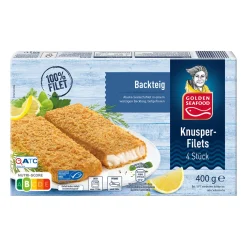 GOLDEN SEAFOOD Knusperfilets- Dosenfisch & Tiefkühlfisch Bei Aldi Nord